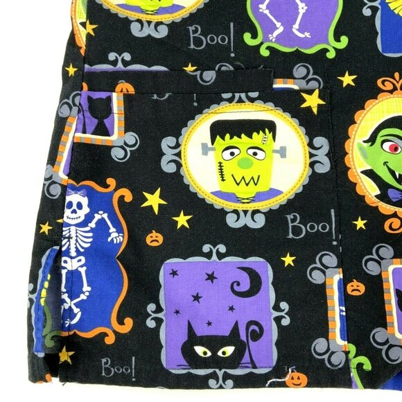 Halloween V-Neck Scrub Top Large by SB Scrubs Black Cotton Fun Holiday Print - Picture 4 of 8